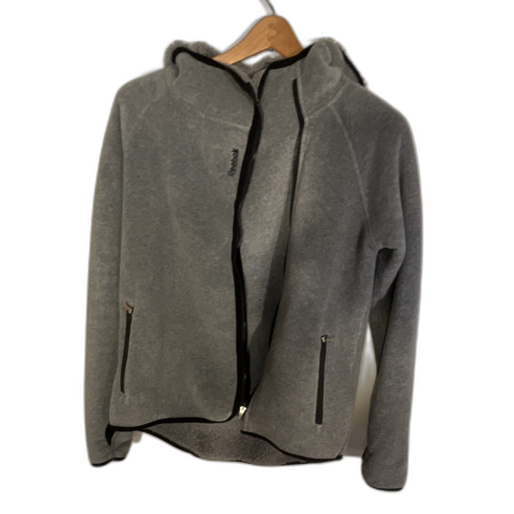 Reebok Women's M Gray Fleece Hooded Full Zip Athletic Jacket with Pockets rack